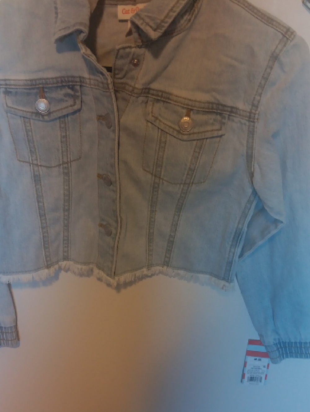 Cat & Jack Light Blue Cropped Denim Jacket with Hood Size 8 New - Picture 6 of 7